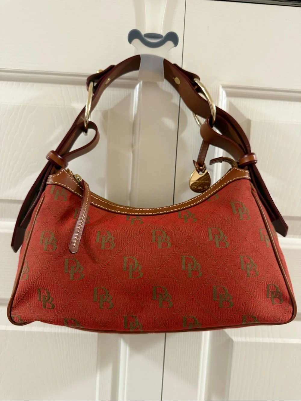 Dooney & Bourke Medium Hobo Red DB Monogram Jacquard Y2K Shoulder Bag HM402